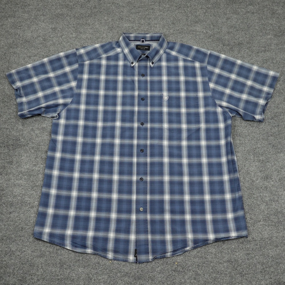 Ariat Shirt Mens XL Blue Plaid Pro Series Short Sleeve Button Down Western